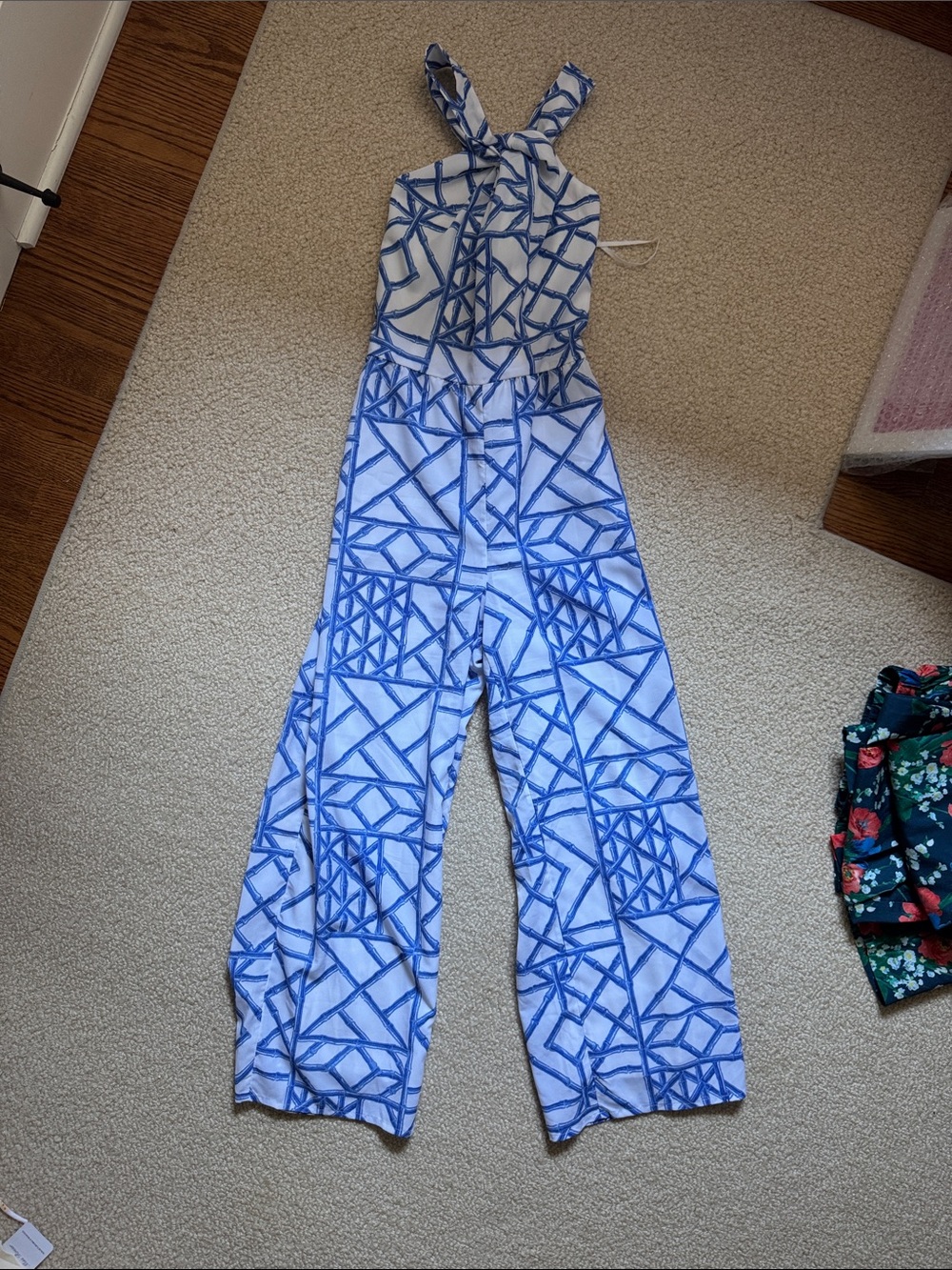 Women’s  Blue Geometric Print One-Piece Jumpsuit